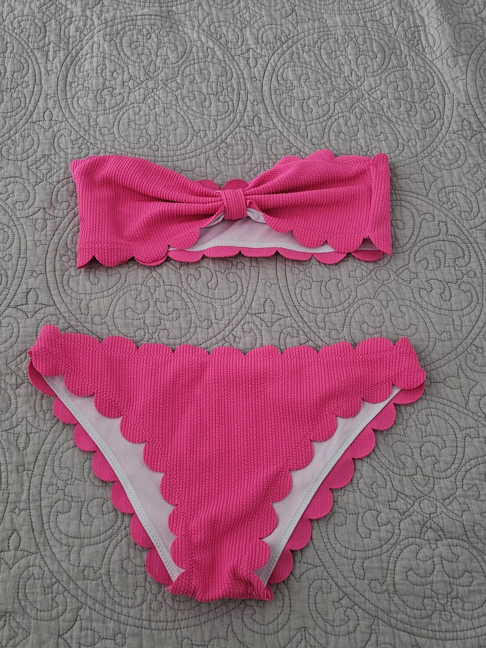SHEIN Hot Pink Scalloped Bandeau Bikini Set